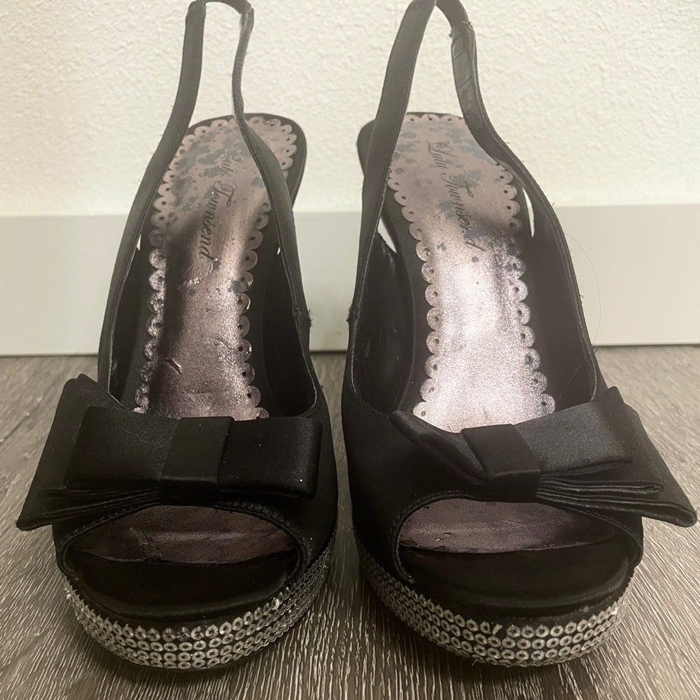 Lulu Townsend Black Slingback Heels with Bow